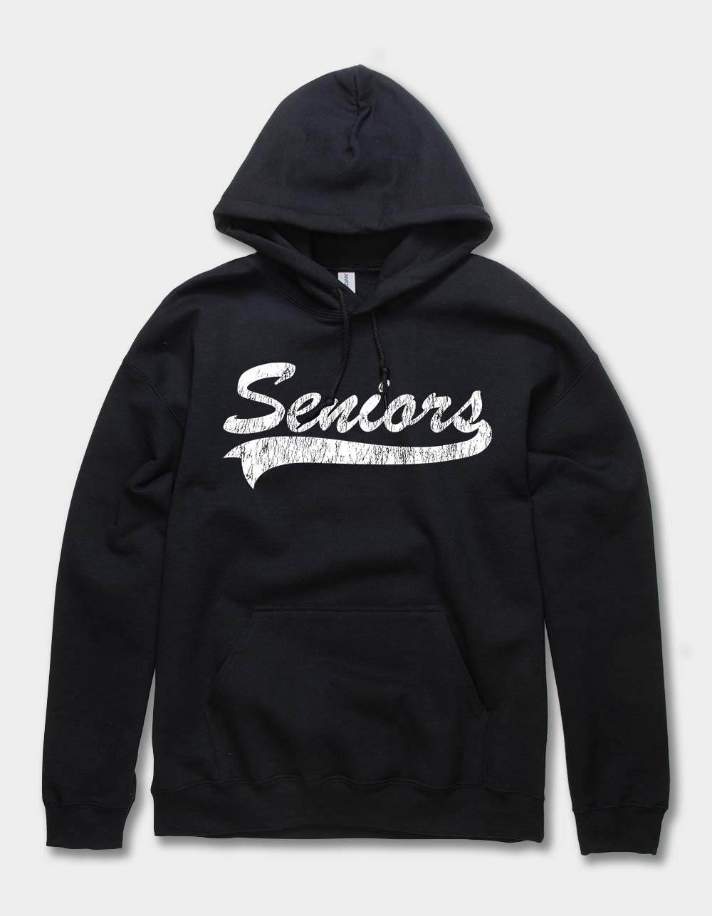 SENIORS Script Distressed Unisex Hoodie - BLACK