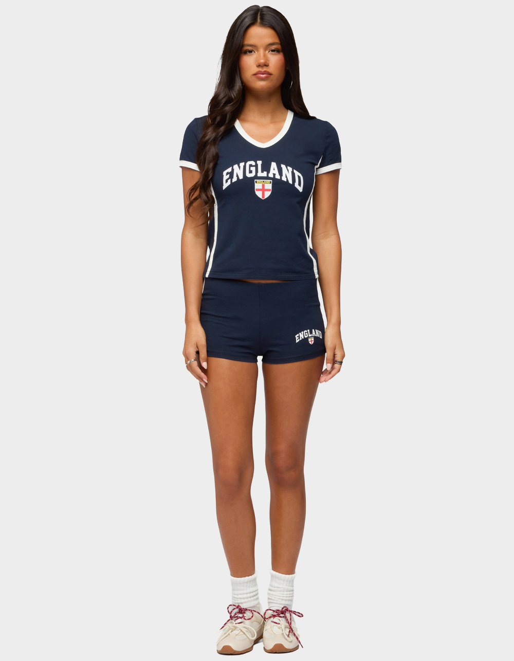 EDIKTED England Girl Micro Shorts - NAVY