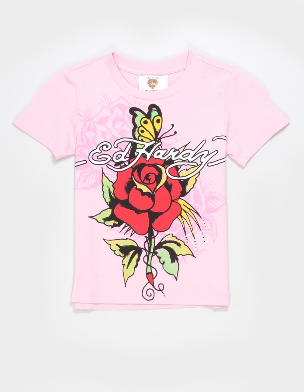 ED HARDY Rose Butterfly Girls Tee - LIGHT PINK