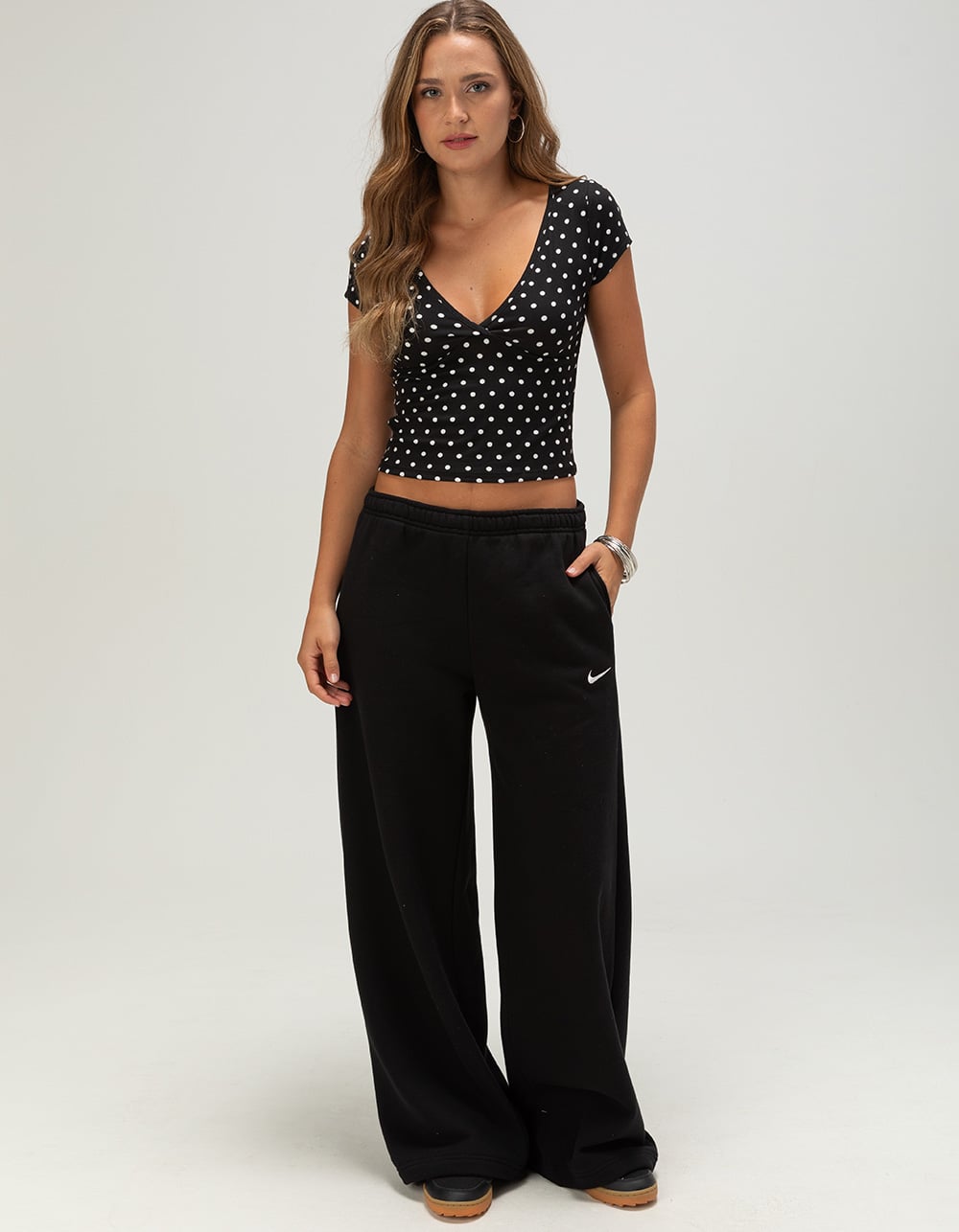 NIKE Studio Fleece Womens Mid Rise Wide Leg Pants