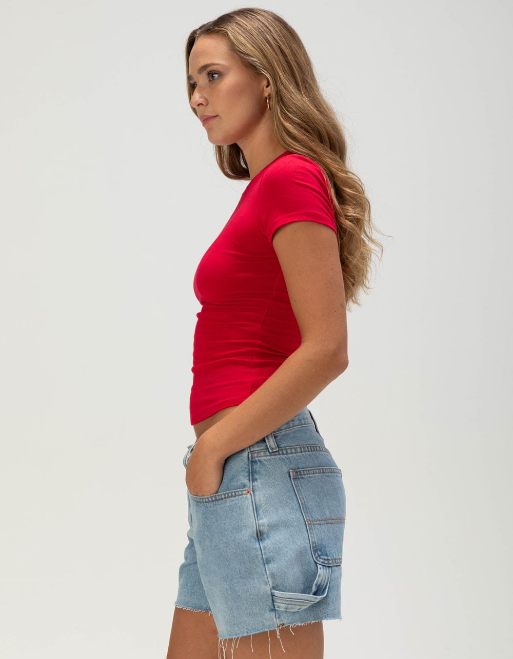 BOZZOLO Womens Long Baby Tee - RED