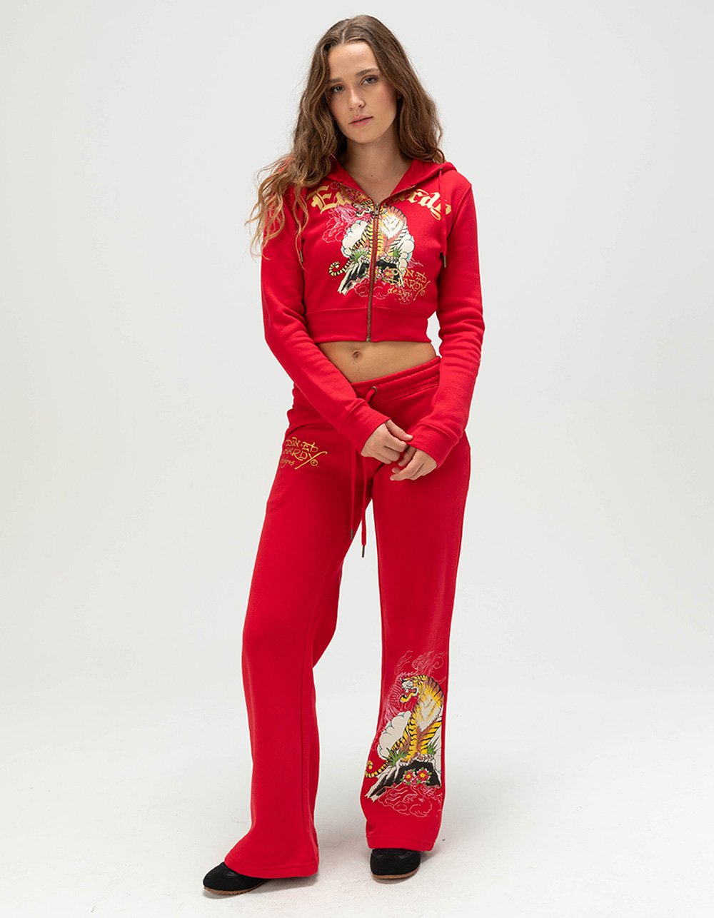 ED HARDY Tiger Womens Sweatpants - CHERRY