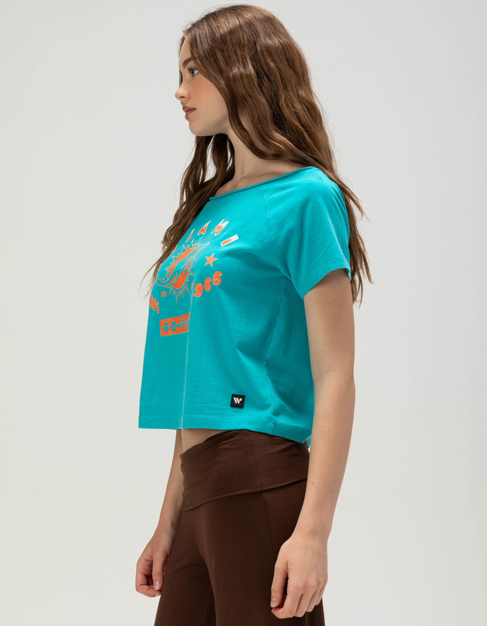 The WILD COLLECTIVE Miami Dolphins Womens Off Shoulder Tee - BLUE