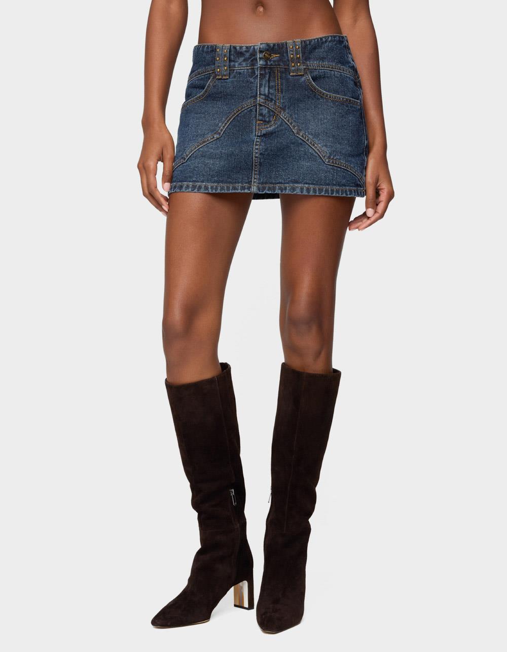 EDIKTED Tory Western Denim Mini Skirt - DARK BLUE