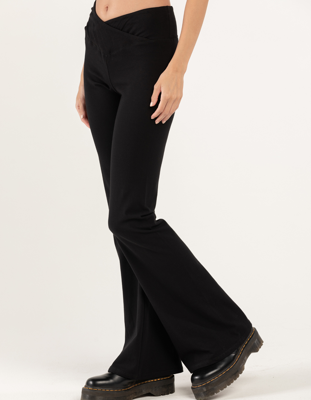 FULL TILT Womens Crossover Waist Flare Leggings BLACK Tillys