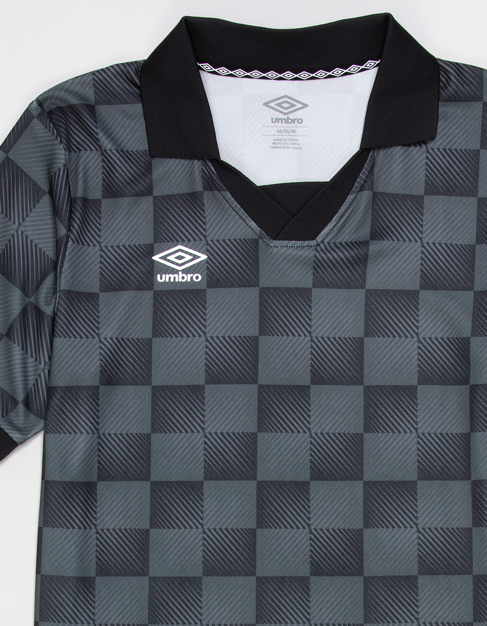 UMBRO All Over Print Mens Johnny Collar Shirt - BLACK COMBO