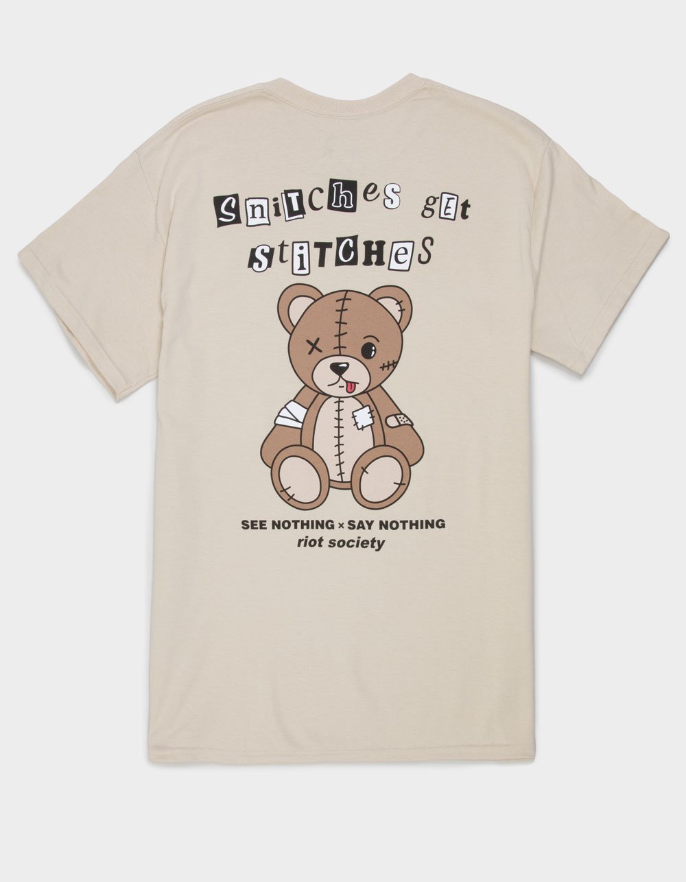 RIOT SOCIETY Snitches Get Stitches Mens Tee - SAND