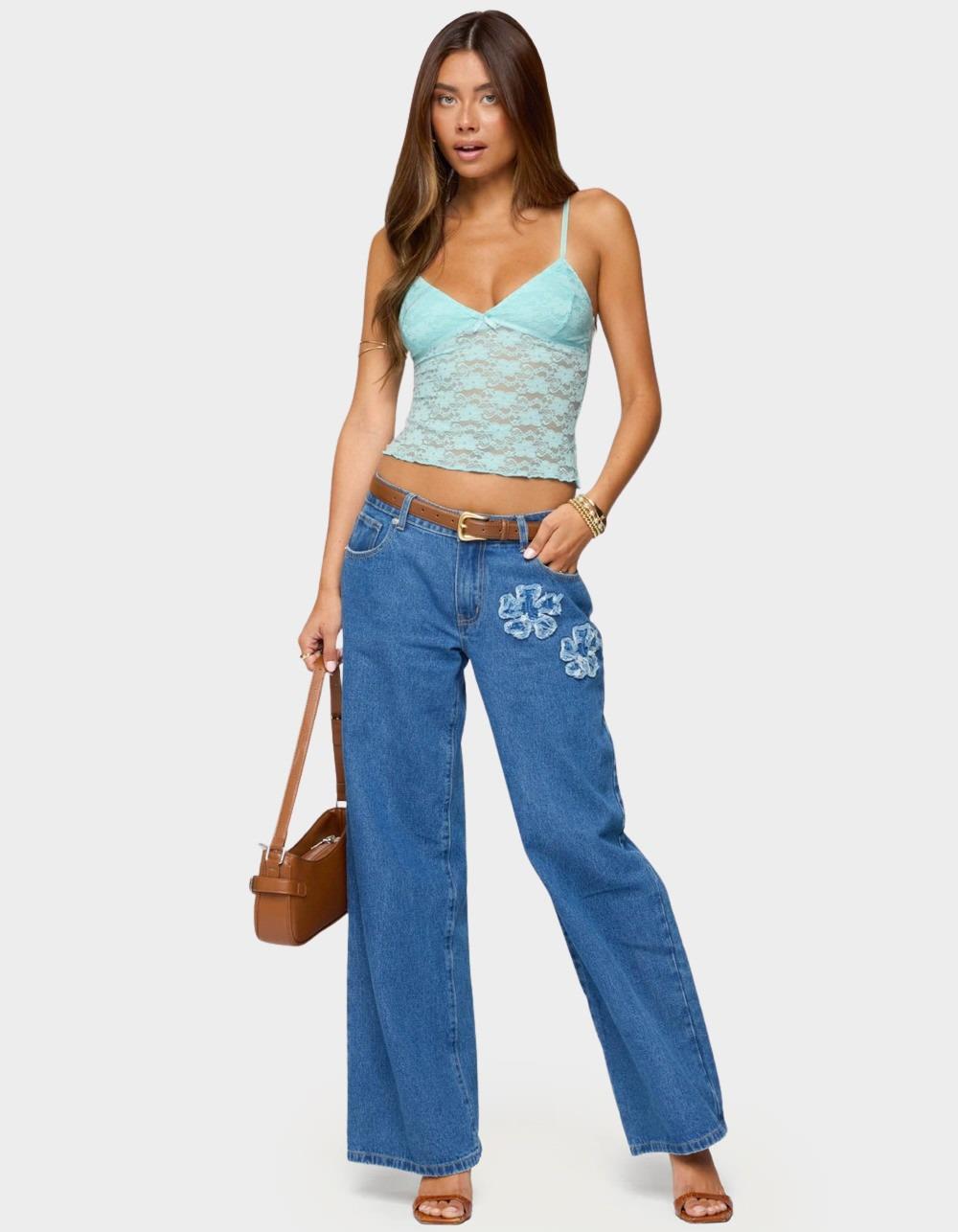 EDIKTED Eira Sheer Lace Tank Top - BLUE