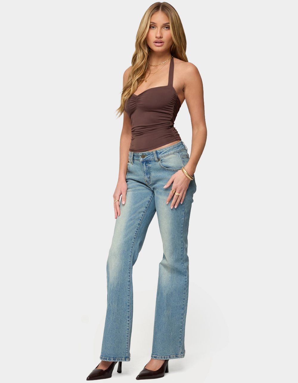 EDIKTED Anael Ruched Halter Top - BROWN