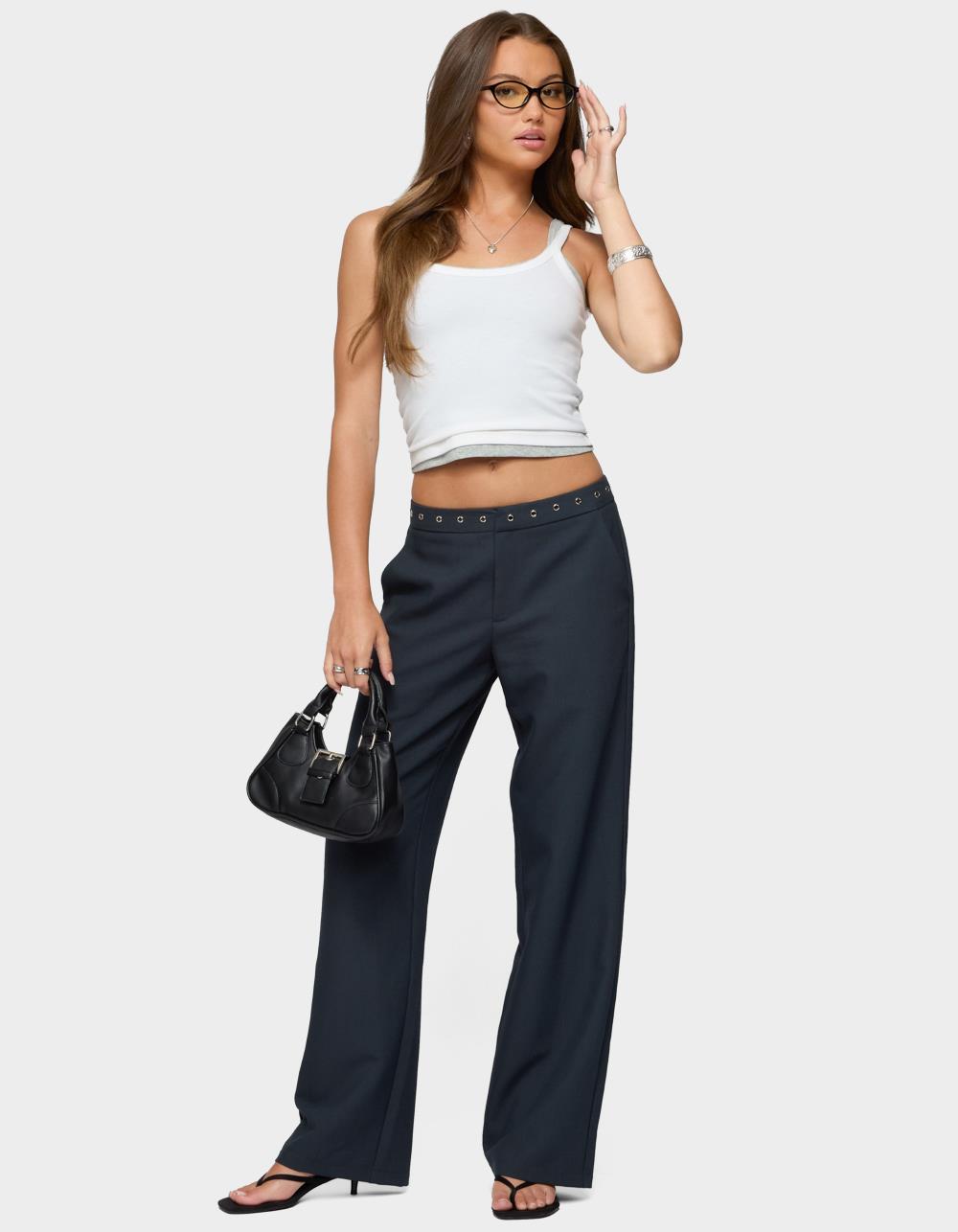 EDIKTED Ayve Eyelet Waist Straight Leg Pants - GRAY