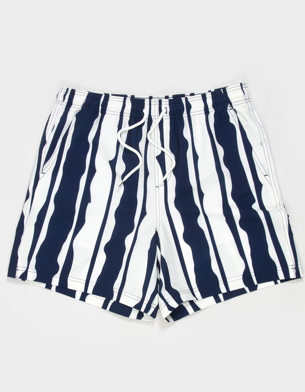 RSQ Mens Seersucker 6.5" Swim Trunks - WHT/NVY