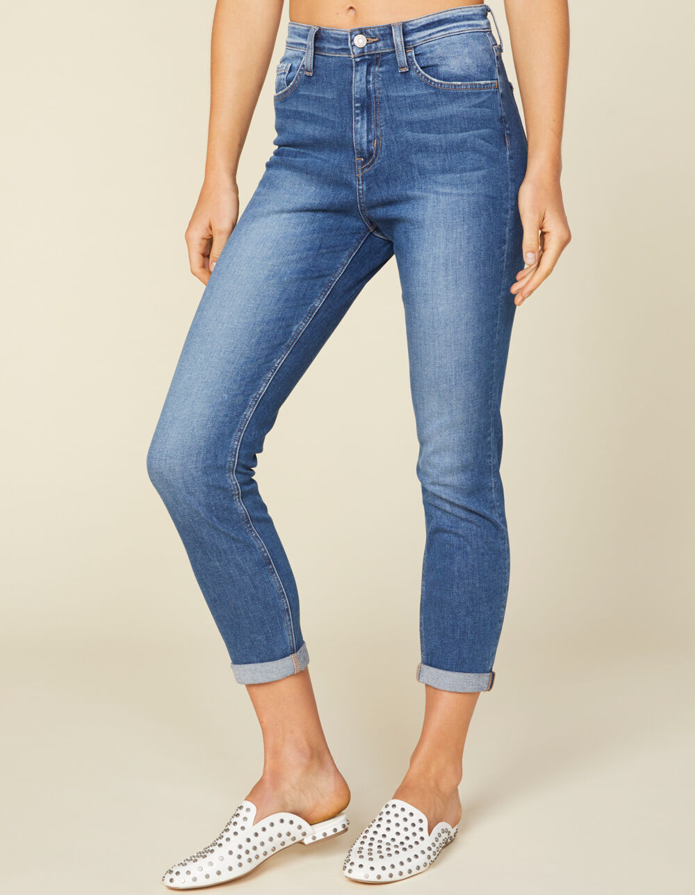 FLYING MONKEY High Rise Roll Hem Womens Jeans image number 2