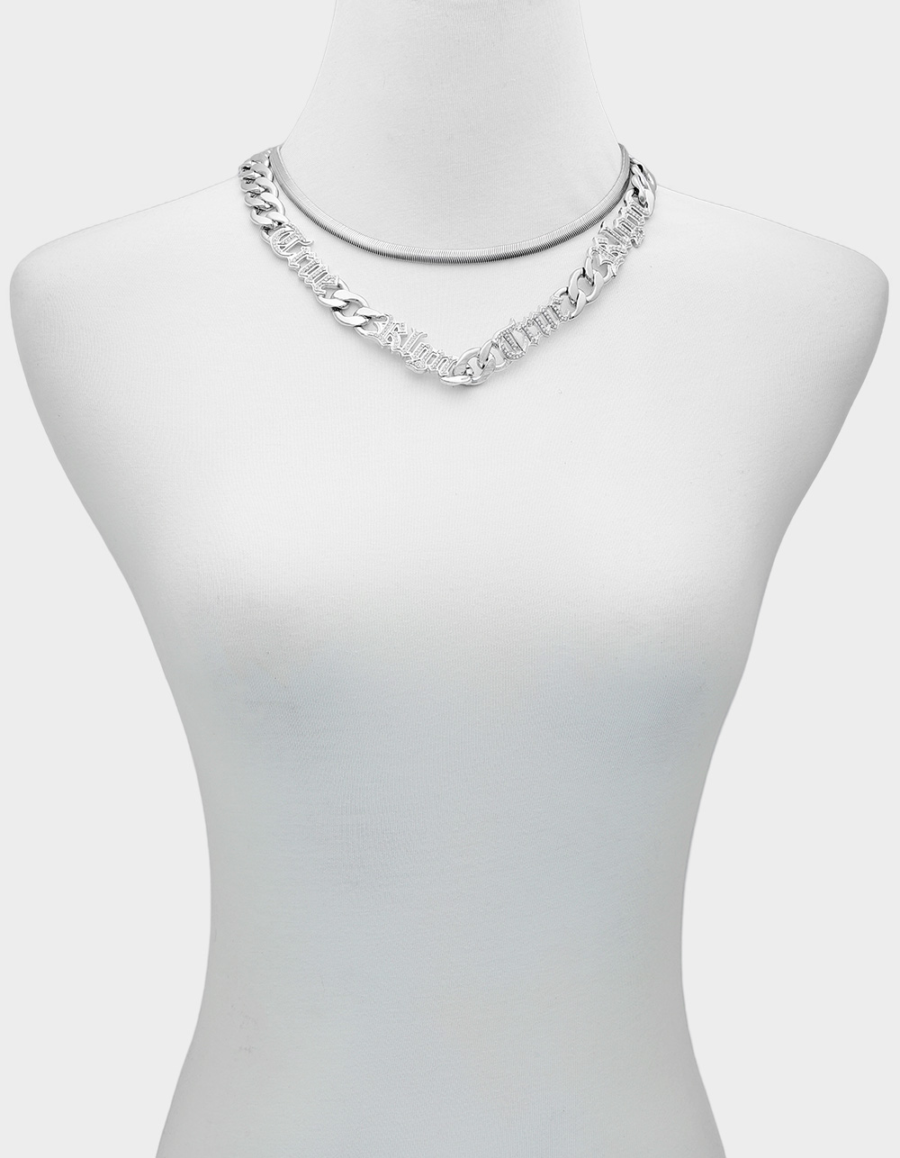 TRUE RELIGION Layered Chain Necklace With Logo Script - SILVER