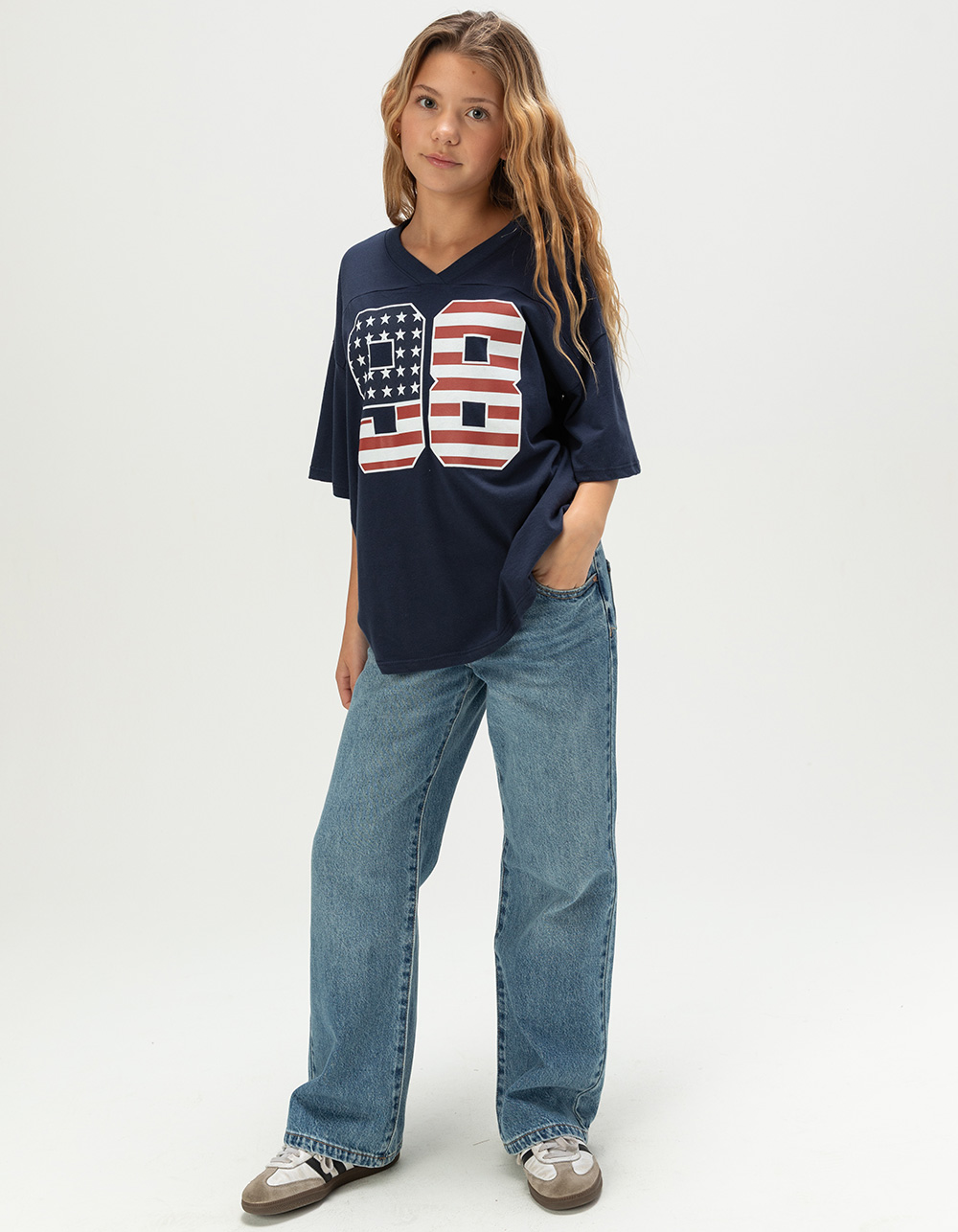 FULL TILT 98 Americana Girls Boyfriend Tee - NAVY