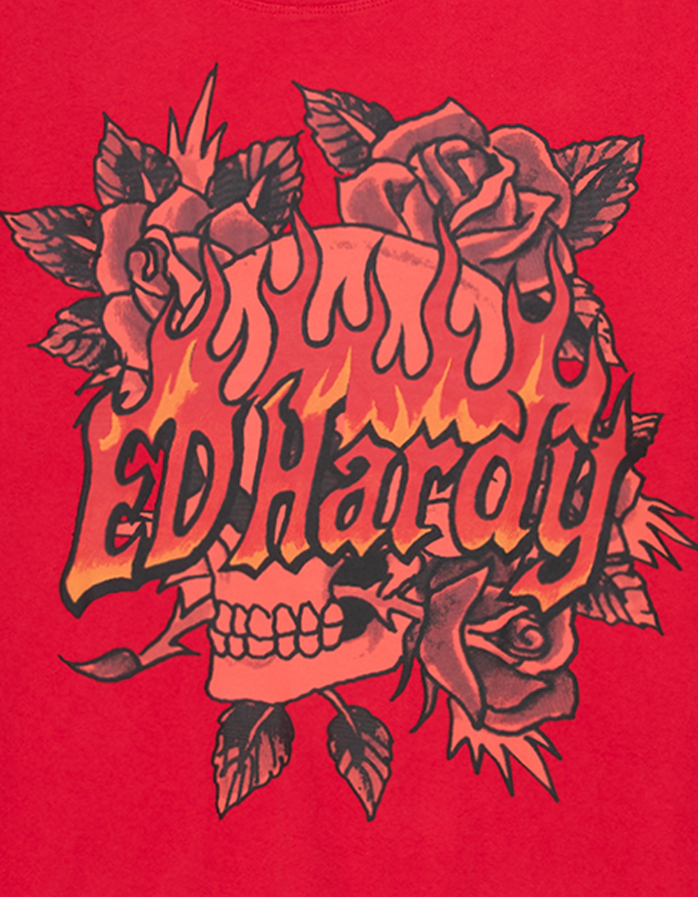 ED HARDY Skull Rose Mens Boxy Tee - RED