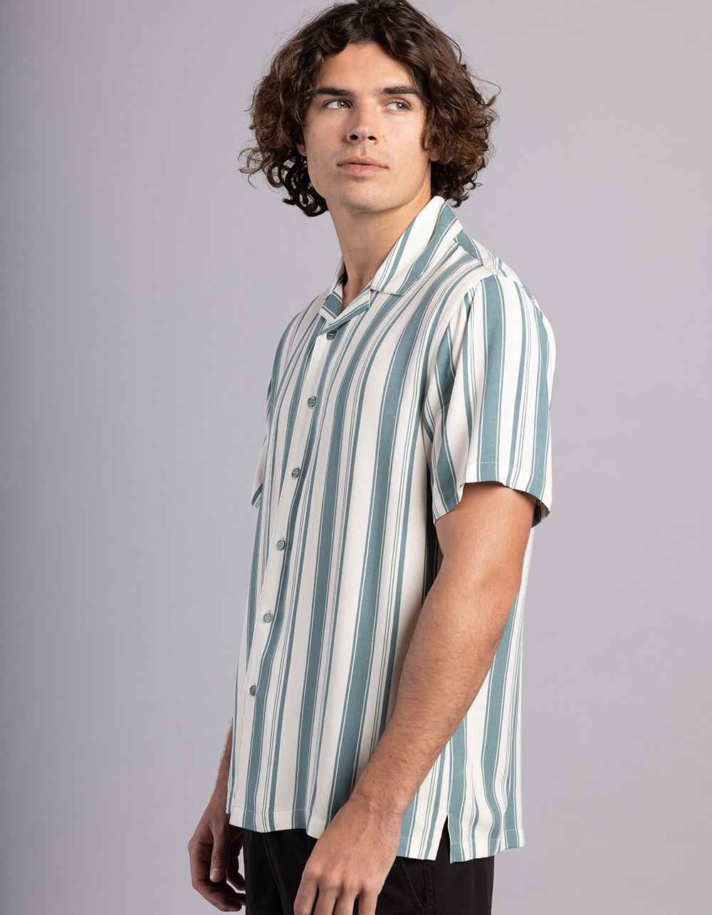 RSQ Mens Simple Stripe Button Up Shirt - PINE