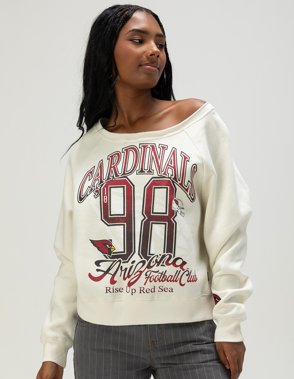 The WILD COLLECTIVE Arizona Cardinals Womens Off Shoulder Sweatshirt - CREAM