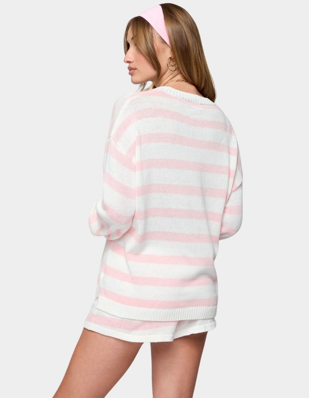 EDIKTED Amaris Oversized Striped Knit Sweater - LIGHT PINK