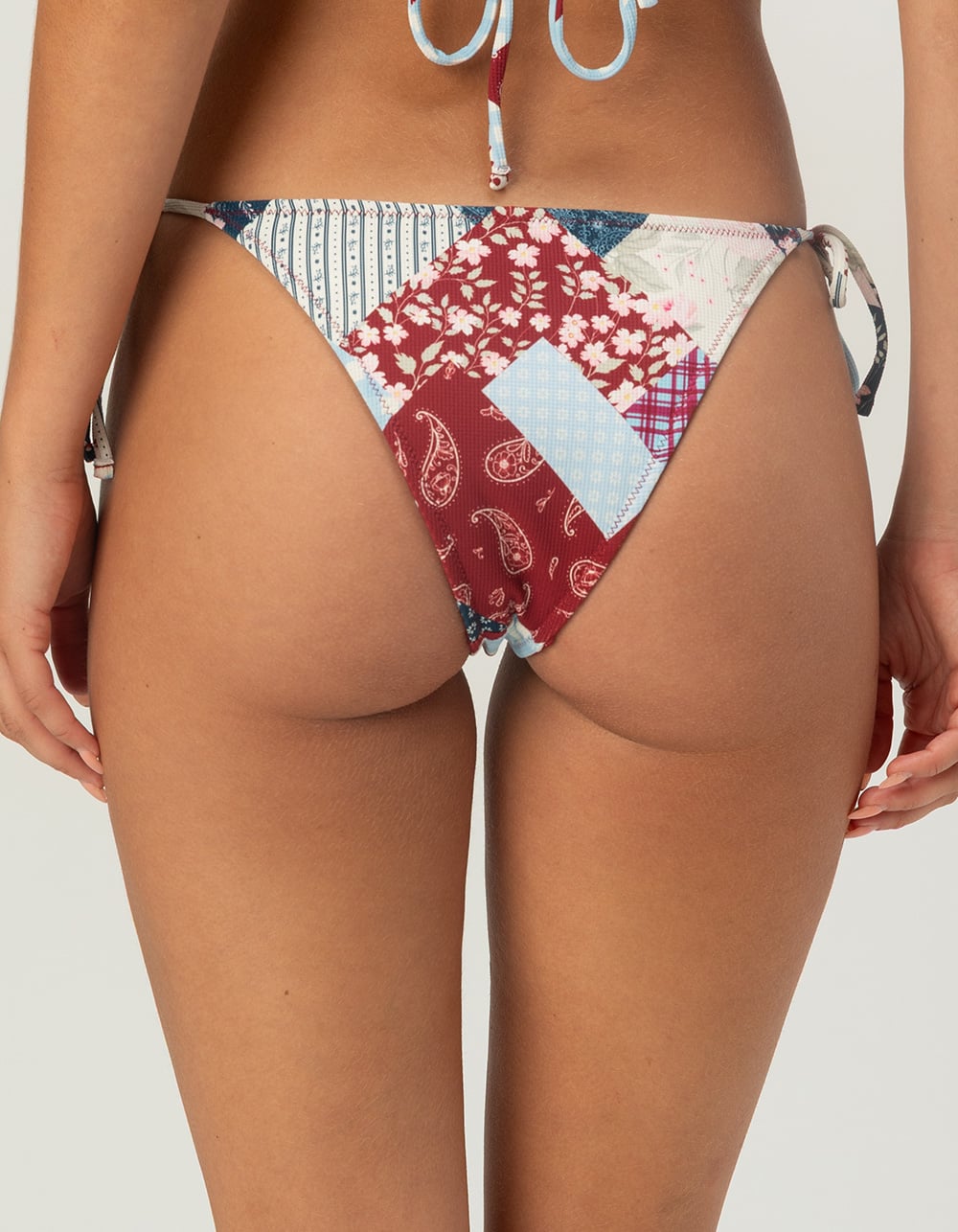 FULL TILT Textured Reversible Tie Side Cheeky Bikini Bottoms - MULTI