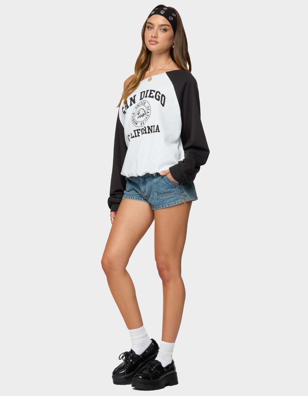 EDIKTED San Diego Off Shoulder Raglan Sweatshirt - GRAY