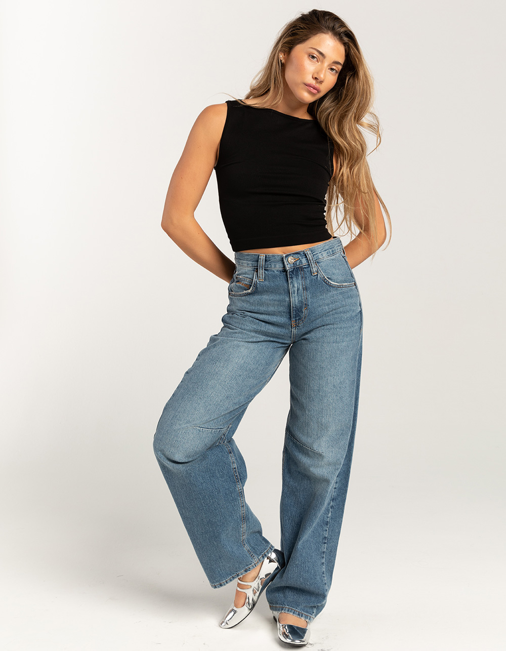 BDG Urban Outfitters Dual Rise Loose Fit Logan Buckle Womens Boyfriend Jeans - VINTAGE