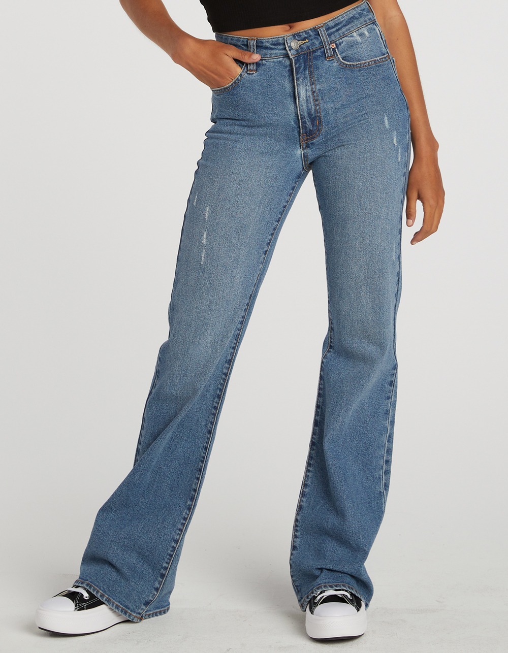 RSQ Womens High Rise Flare Jeans MEDIUM WASH Tillys