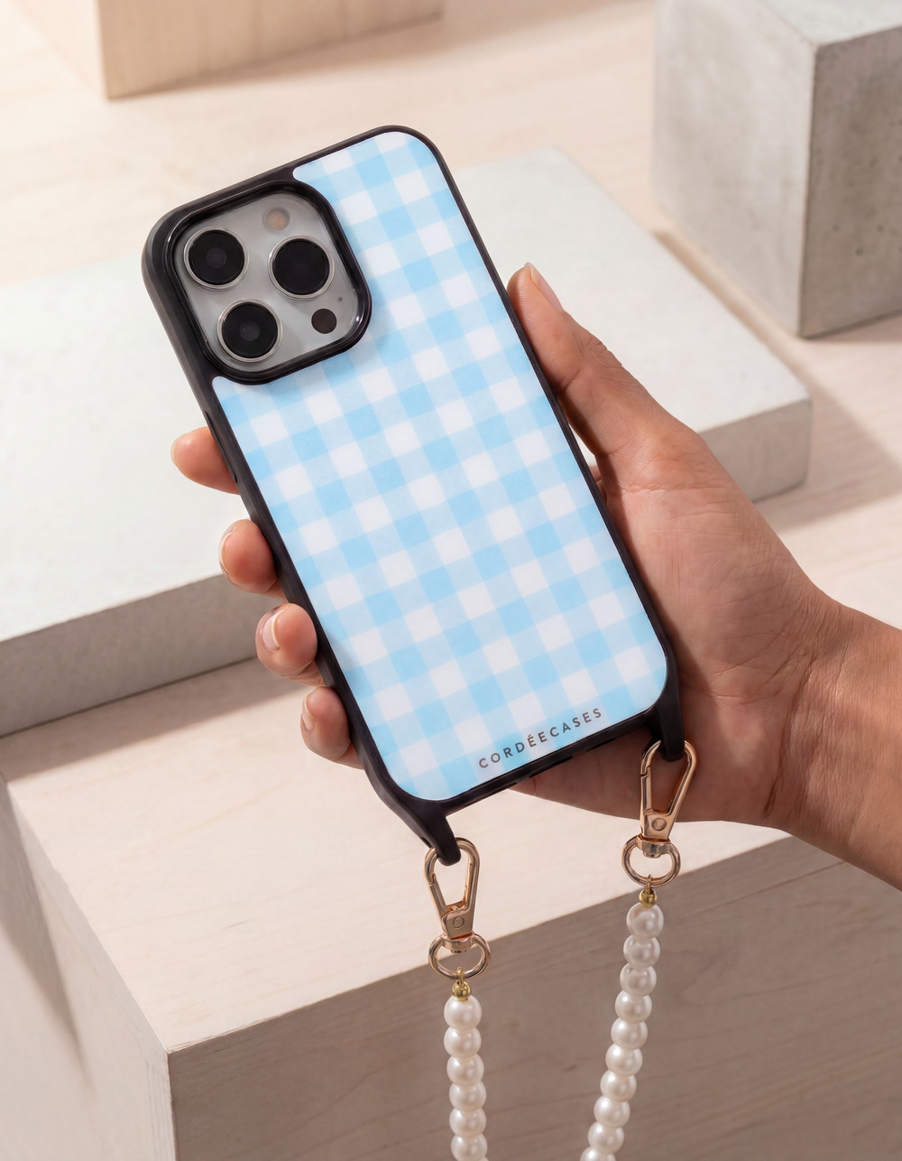 CORDEE CASES Gingham Powder Blue iPhone Pro Max MagSafe Case