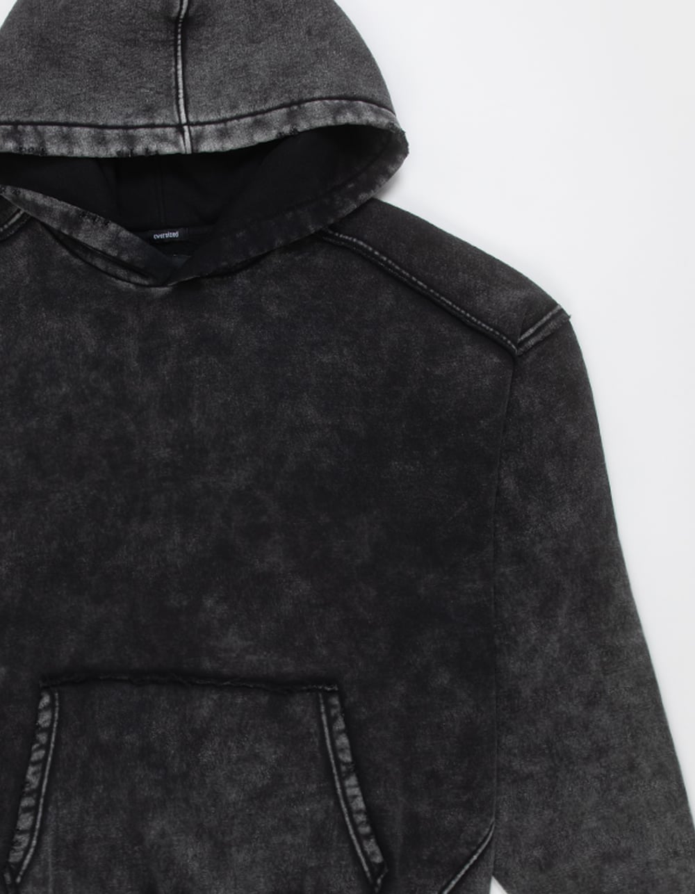 RSQ Mens Oversized Hoodie - BLACK ACID WASH