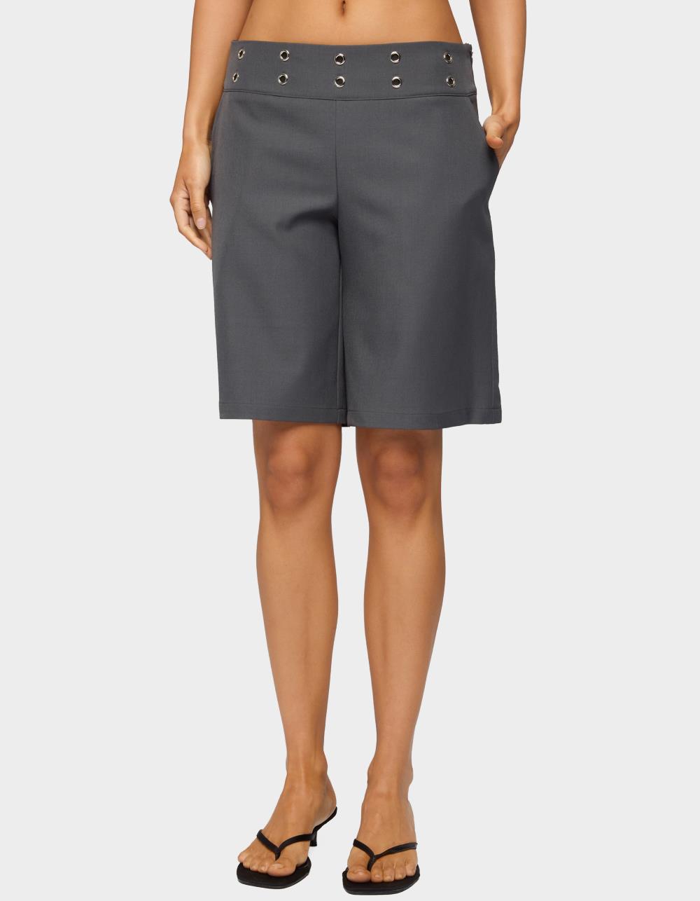 EDIKTED Grommet Low Rise Bermuda Shorts - GRAY