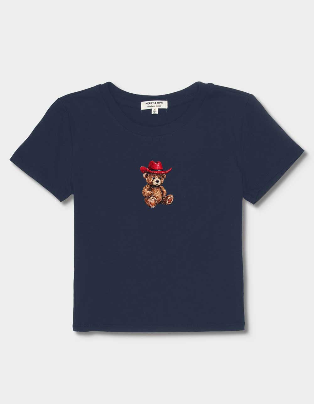 Bear Western Womens Baby Tee - NAVY