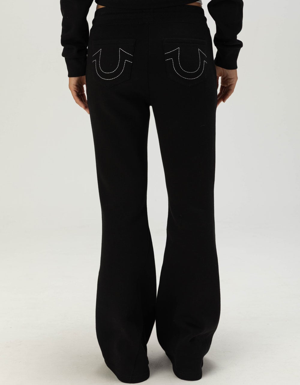 TRUE RELIGION Crystal Womens Mid Rise Flare Sweatpants - BLK/CRYSTAL