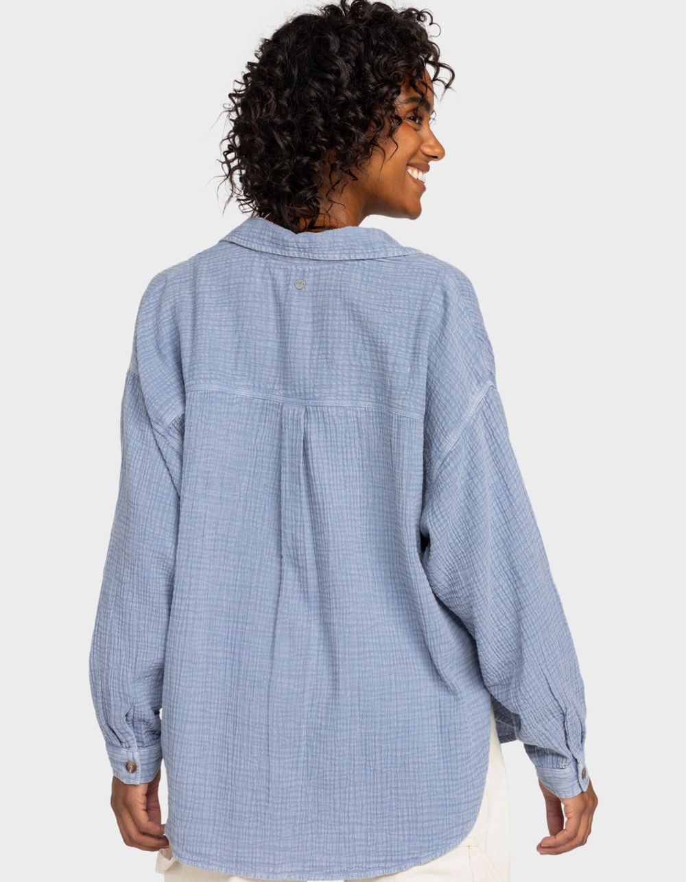 ROXY Morning Time Womens Long Sleeve Button Up Shirt - BLUE