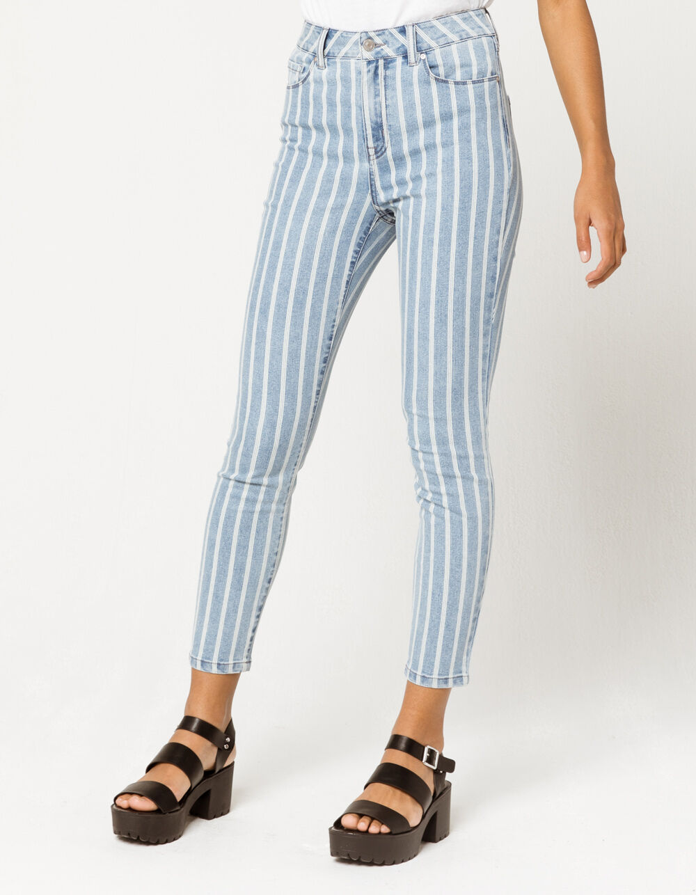 SKY AND SPARROW Stripe Skinny Crop Womens Jeans image number 1