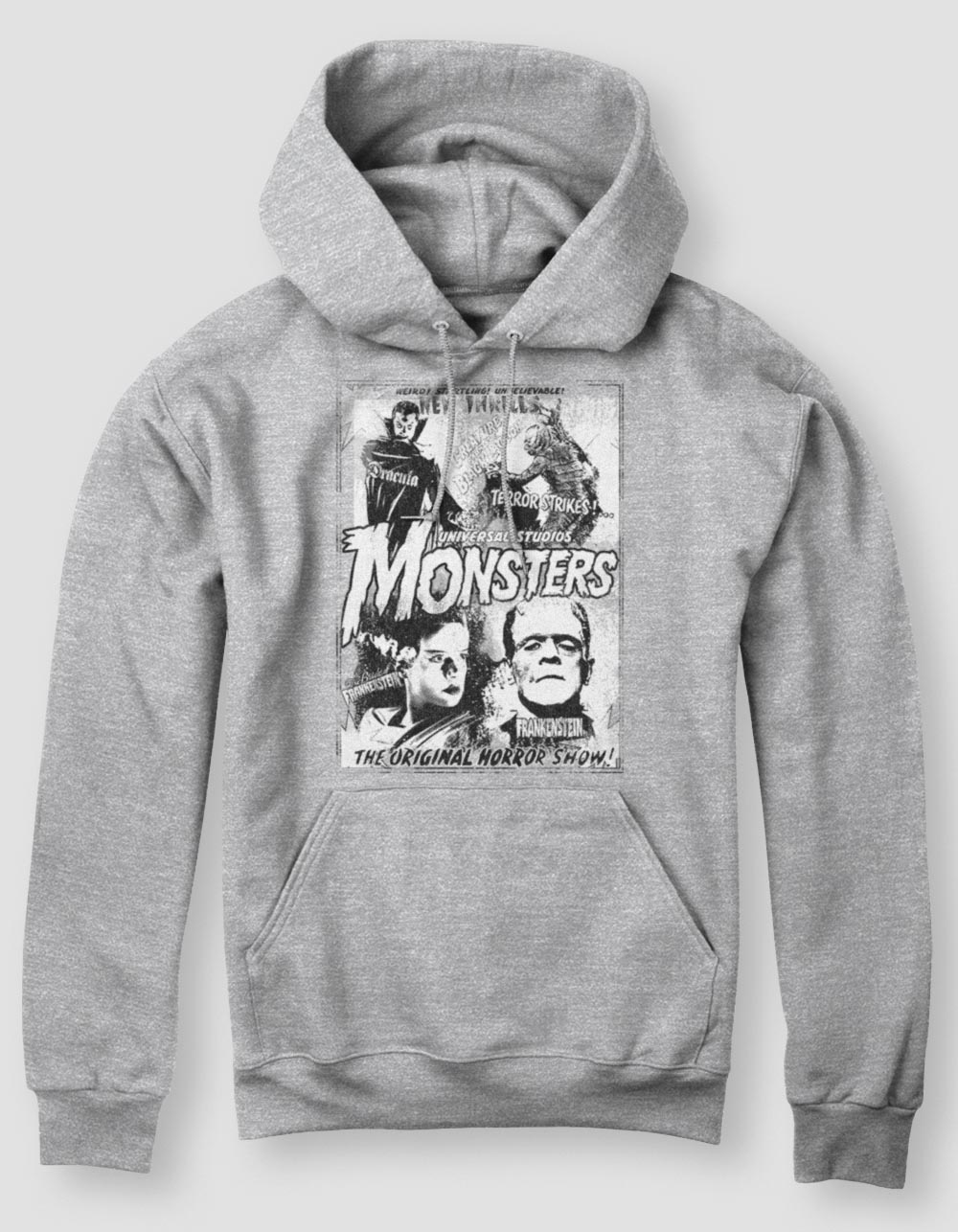 UNIVERSAL MONSTERS Vintage Horror Unisex Hoodie - HEATHER GRAY