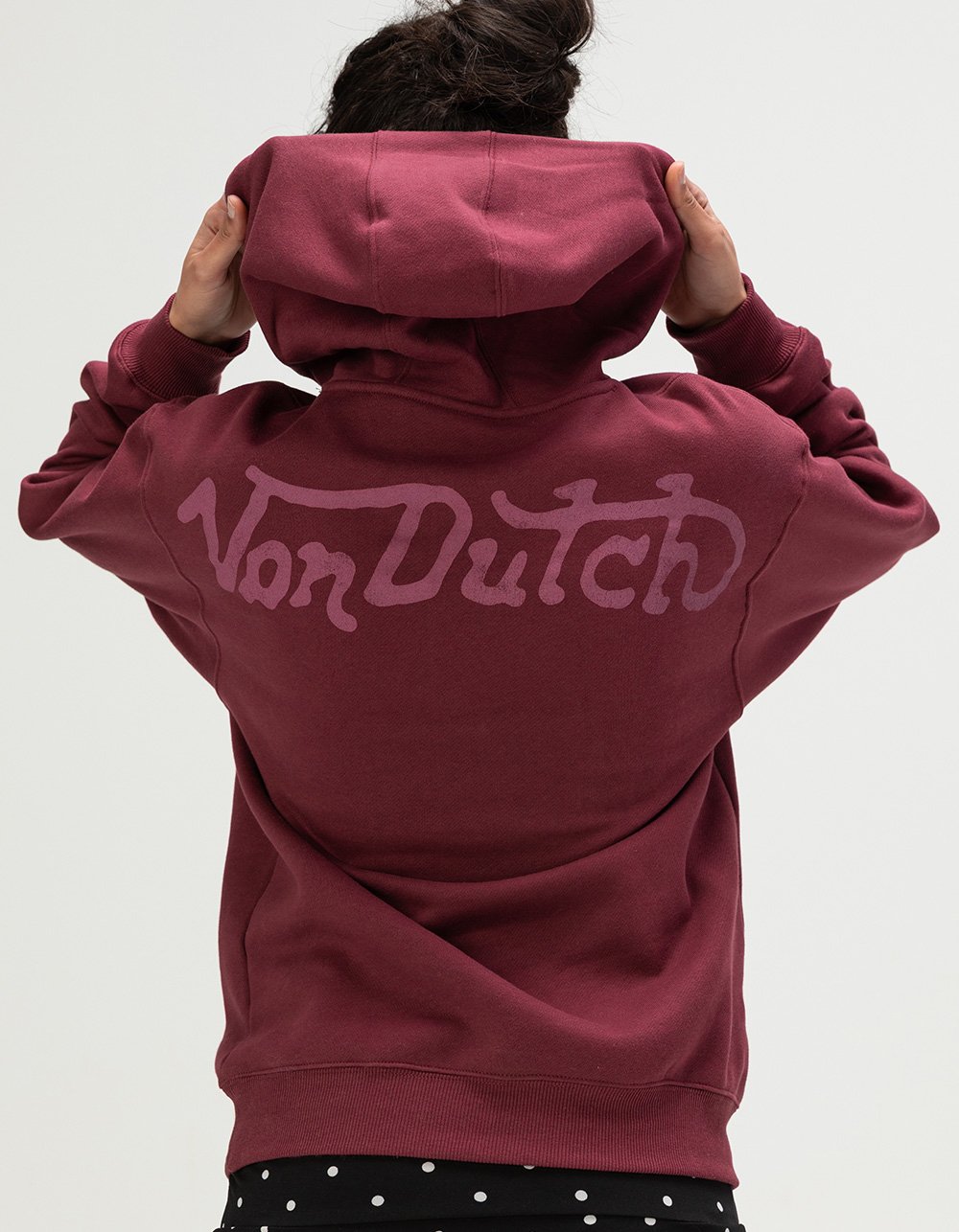 VON DUTCH Logo Womens Hoodie - BURGUNDY