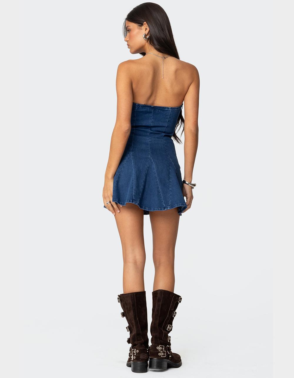 EDIKTED Fara Strapless Denim Mini Dress - BLUE
