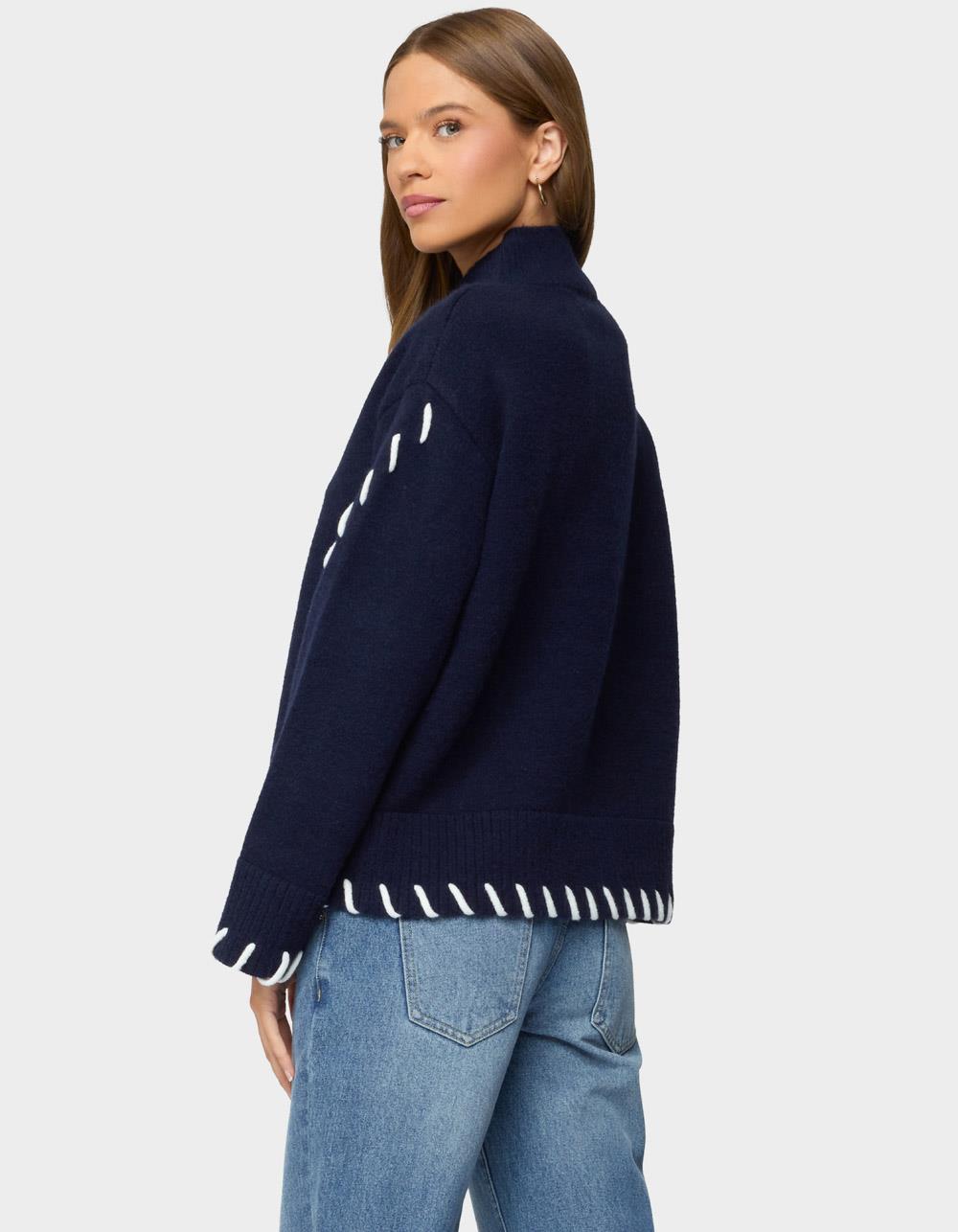 EDIKTED Indah Contrast Stitch Oversized Sweater - NAVY