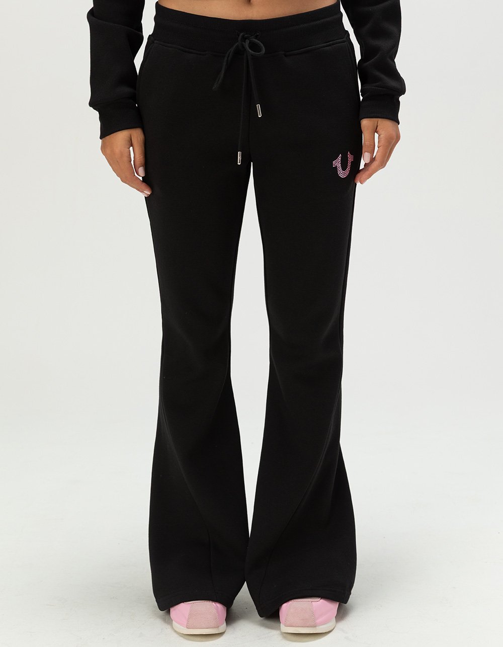 TRUE RELIGION Crystal Womens Mid Rise Flare Sweatpants - BLACK