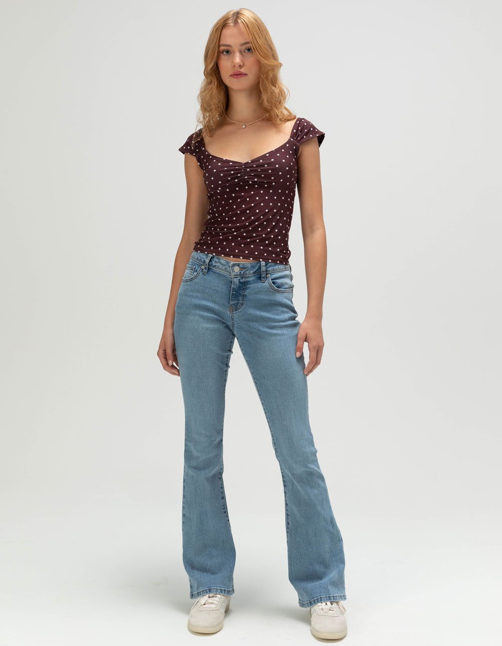 TILLYS Butter Soft Polka Dot Womens Cap Sleeve Cinch Front Top