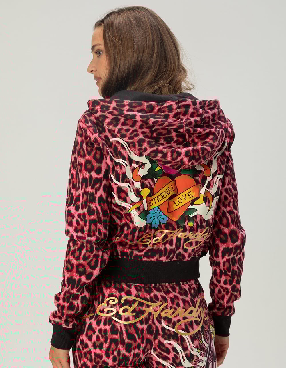 ED HARDY Panther Womens Zip-Up Hoodie - PINK