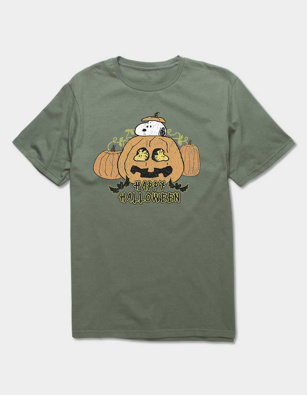 PEANUTS Happy Halloween Distressed Unisex Tee - MILITARY