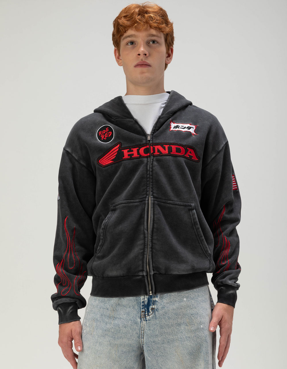 HONDA Daytona Mens Zip-Up Hoodie - WASHED BLACK