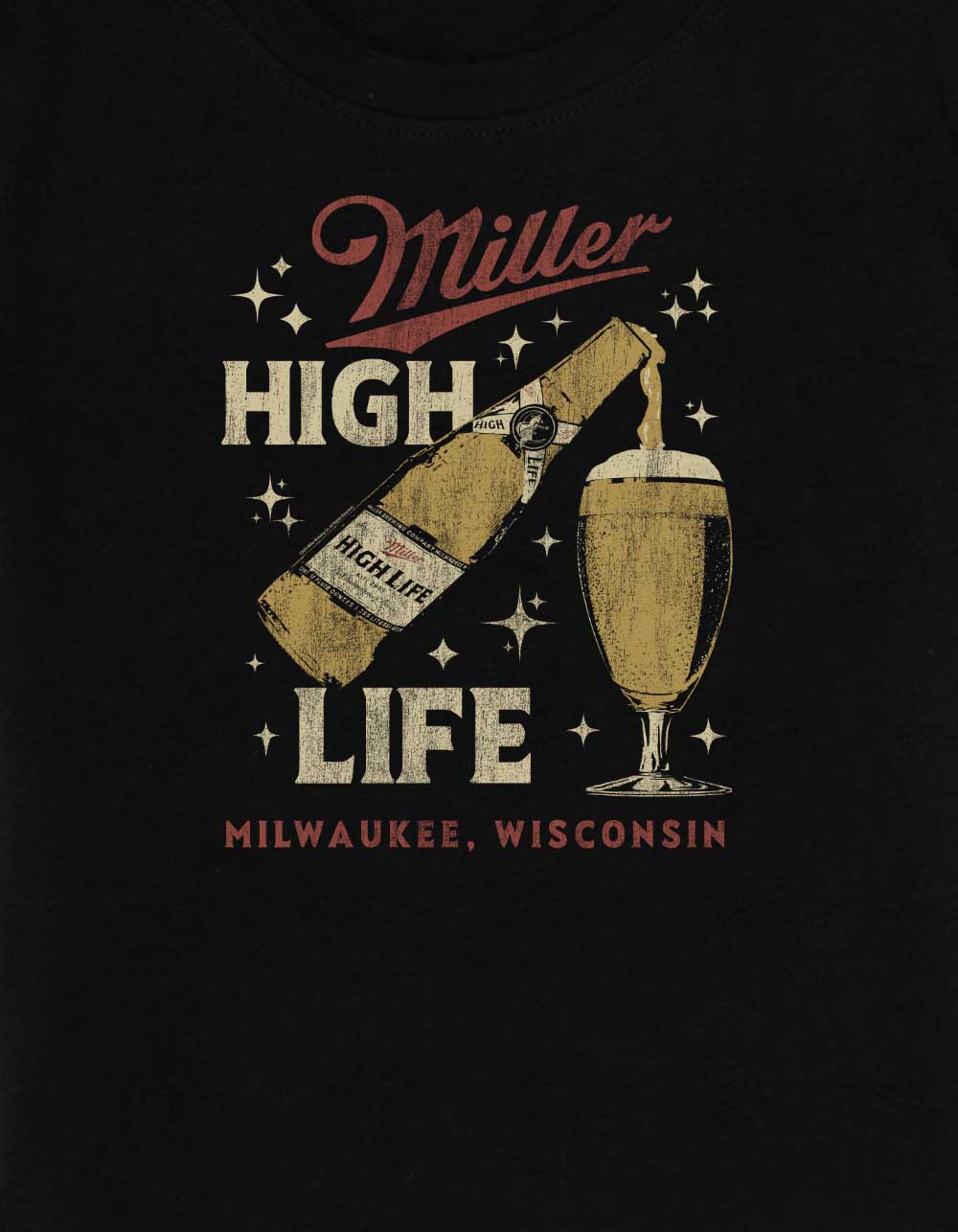 MILLER High LIFE Pour Distressed Womens Baby Tee - BLACK