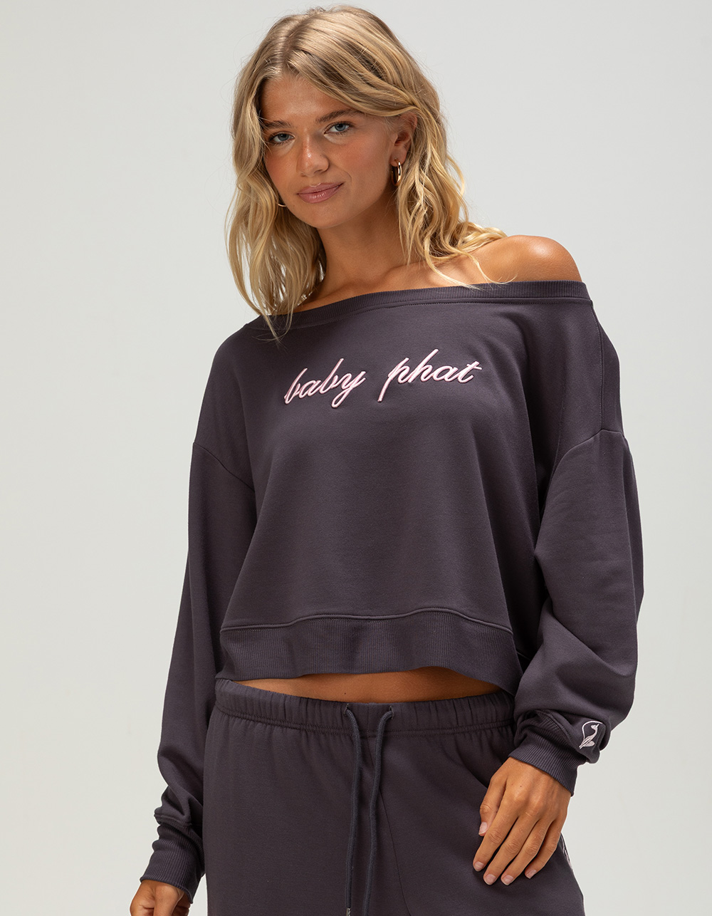 BABY PHAT Off The Shoulder Womens Sweatshirt - GUNMETAL