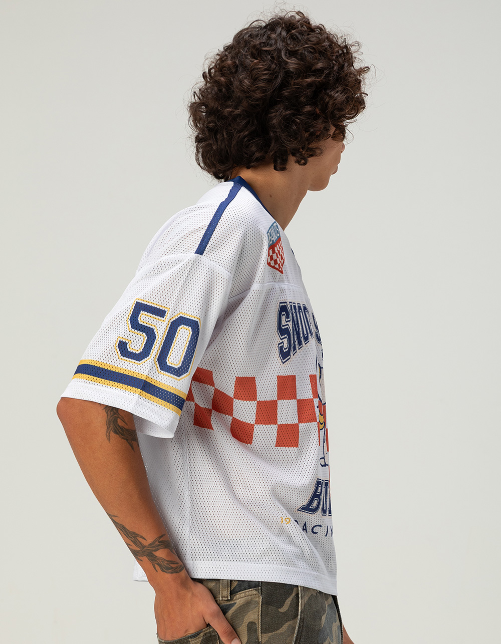 RSQ x Peanuts Mens Baggy Crop Mesh Racing Jersey - WHITE