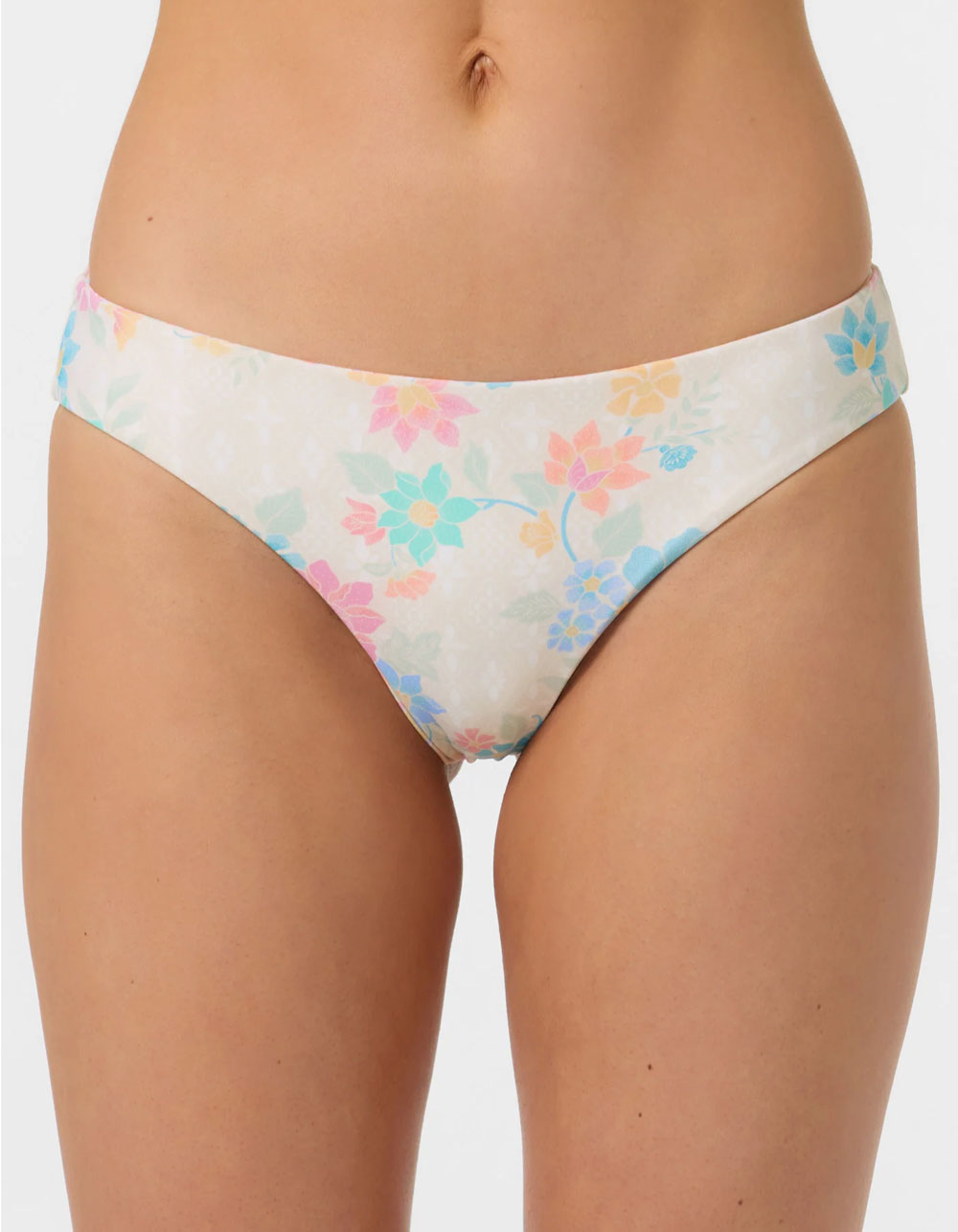 O'NEILL Bali Floral Comber Mid Rise Reversible Medium Bikini Bottoms - Cream Combo