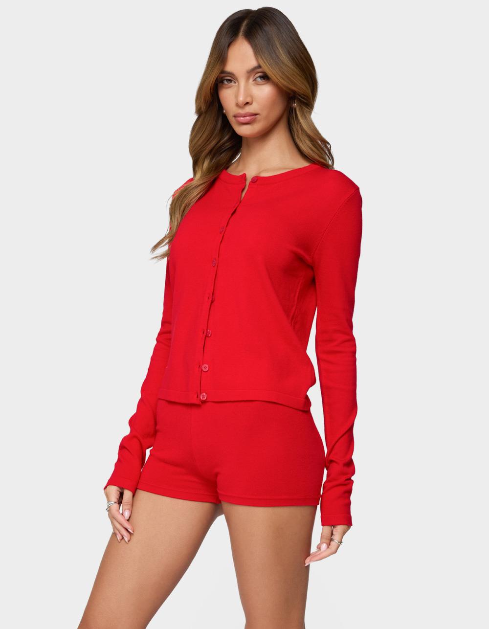 EDIKTED Maycee Button Up Knit Cardigan - RED