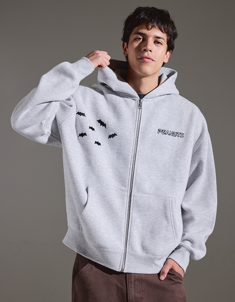 RSQ x Peanuts Creeped Mens Zip-Up Hoodie - HEATHER GRAY