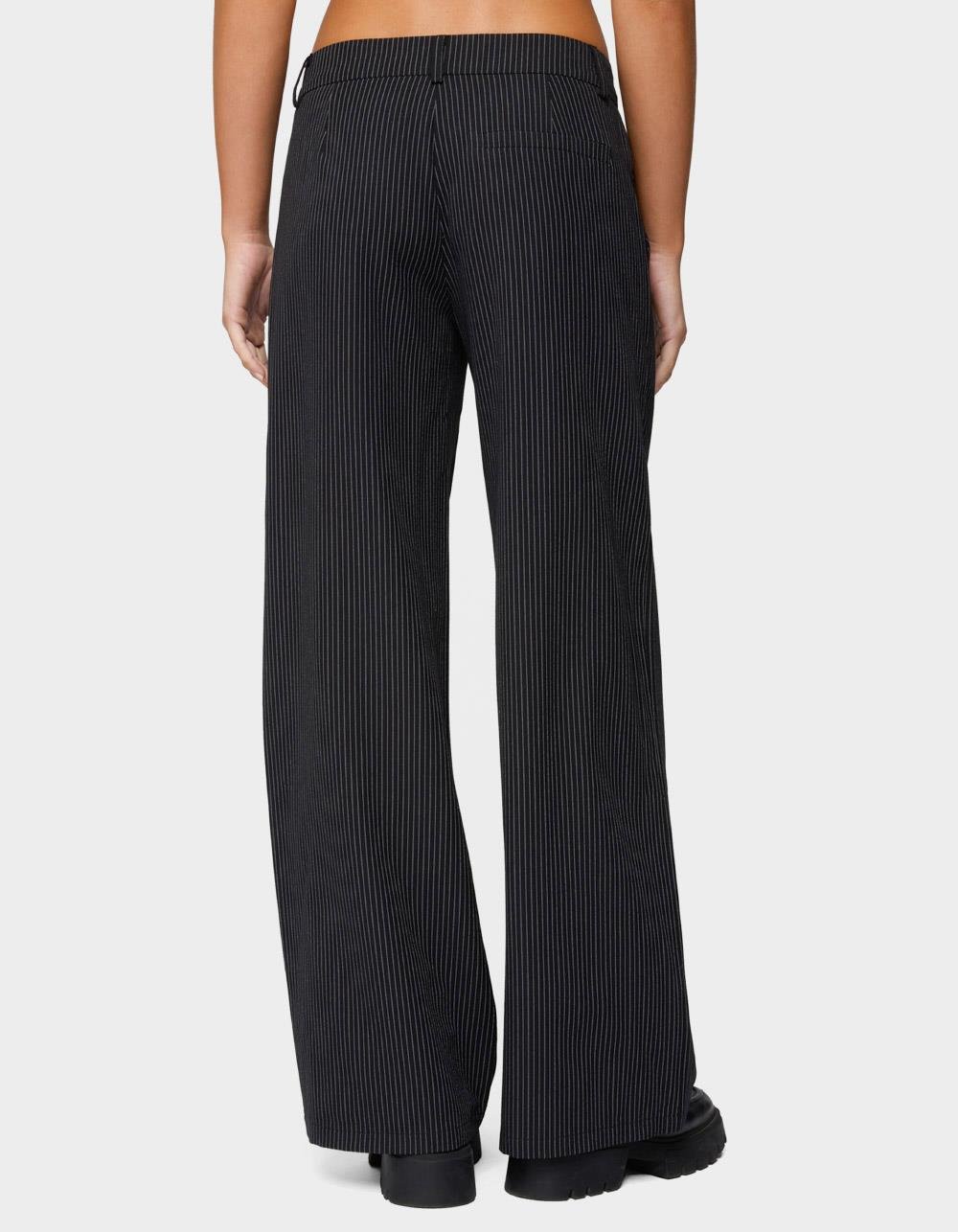 EDIKTED Pinstripe Tailored Straight Leg Pants - BLACK