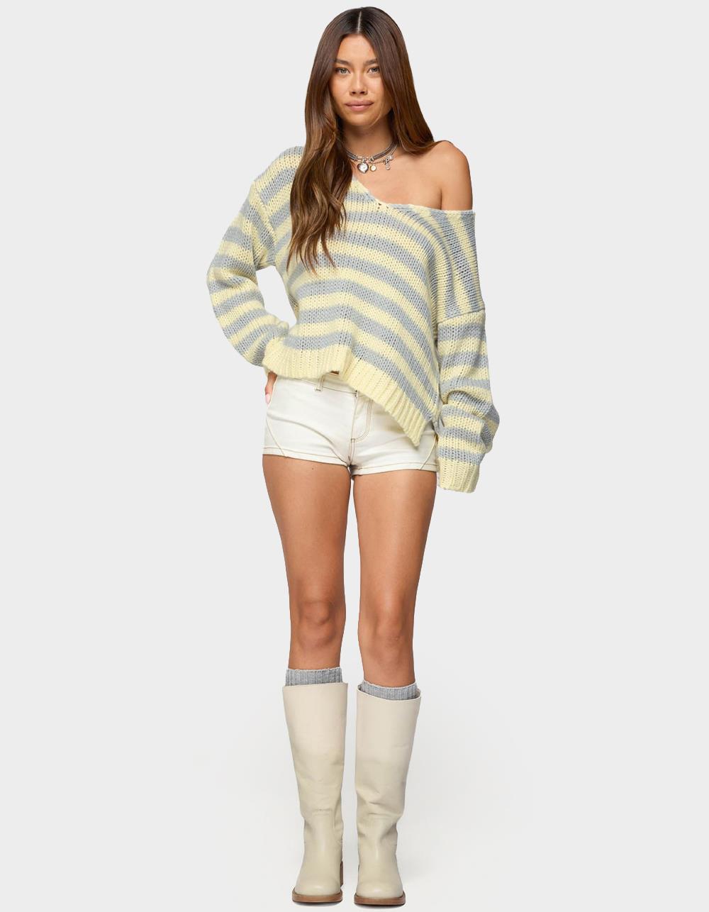 EDIKTED Eugenie Oversized Striped Sweater - YELLOW